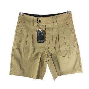 Collectif London Mens Simon Shorts Pleated Retro Khaki Beige Pockets 40